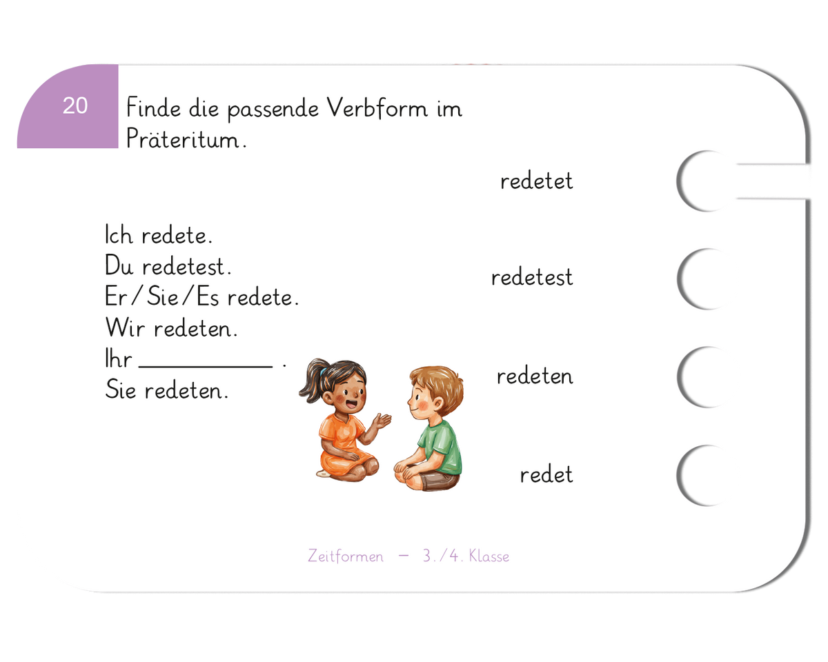 Zeitformen · 3.–4. Klasse · Kartensatz für den Lochkasten