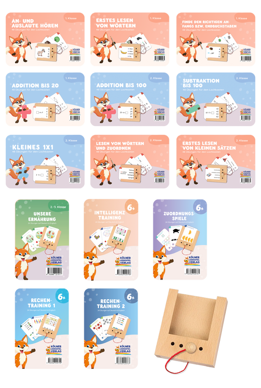 Das große Grundschul Starterset: Lochkasten & 14 Kartensätze für die 6-8 Jährigen