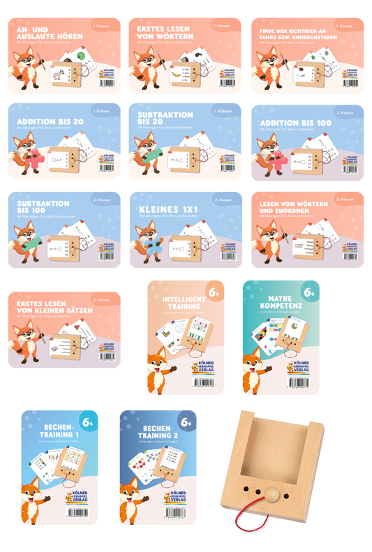 Das große Grundschul Starterset: Lochkasten & 14 Kartensätze für die 6-8 Jährigen