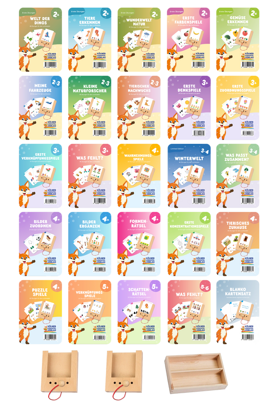 Das Kita Entdeckerpaket für 2-5 Jahre: 25 Kartensätze, 2 Lochkästen, 1 Aufbewahrungskiste