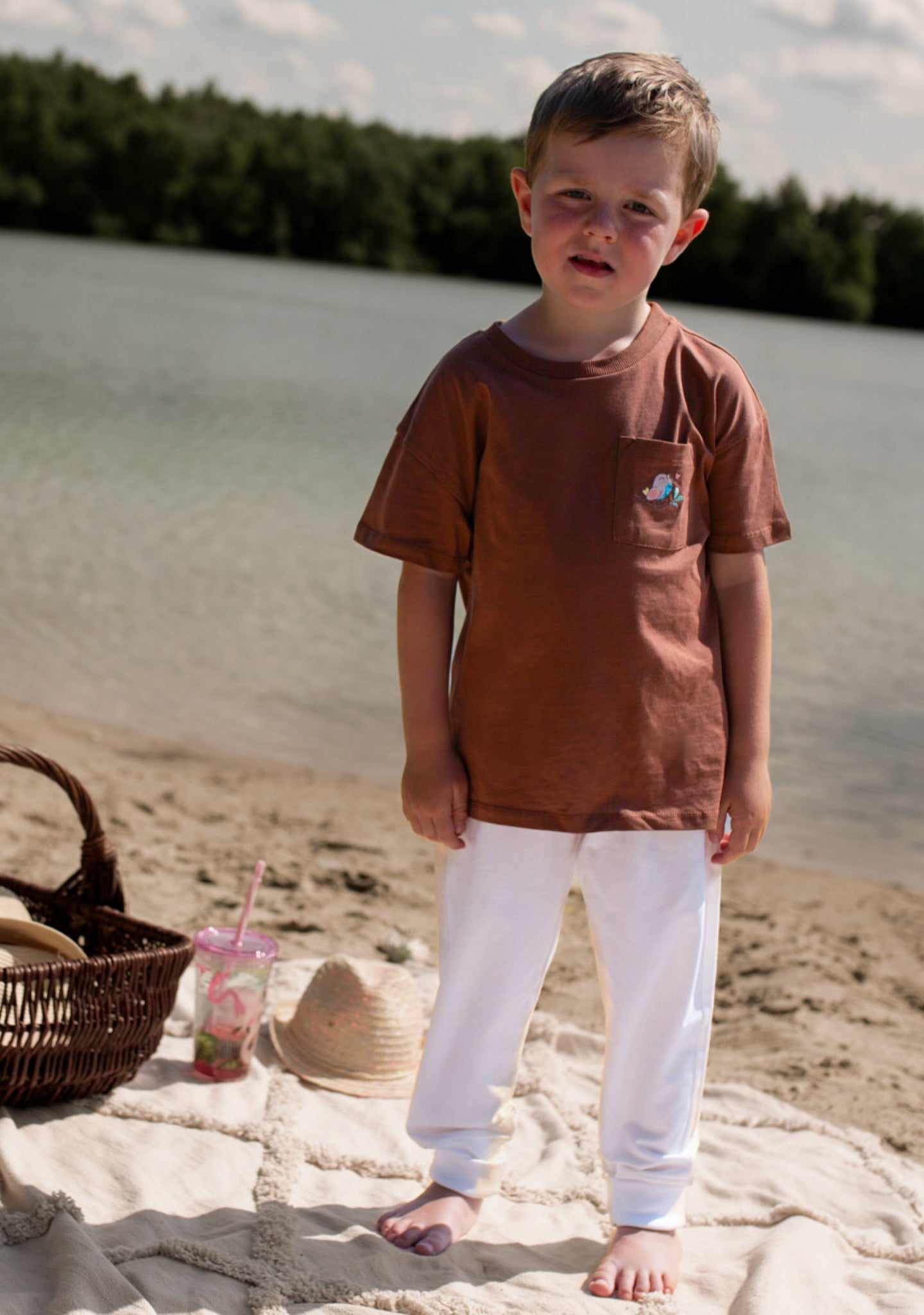 Noah's Ark T-Shirt mit Brusttasche Kastanienbraun aus Baumwolle