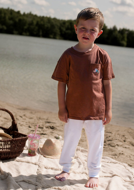 Noah's Ark T-Shirt mit Brusttasche Kastanienbraun aus Baumwolle