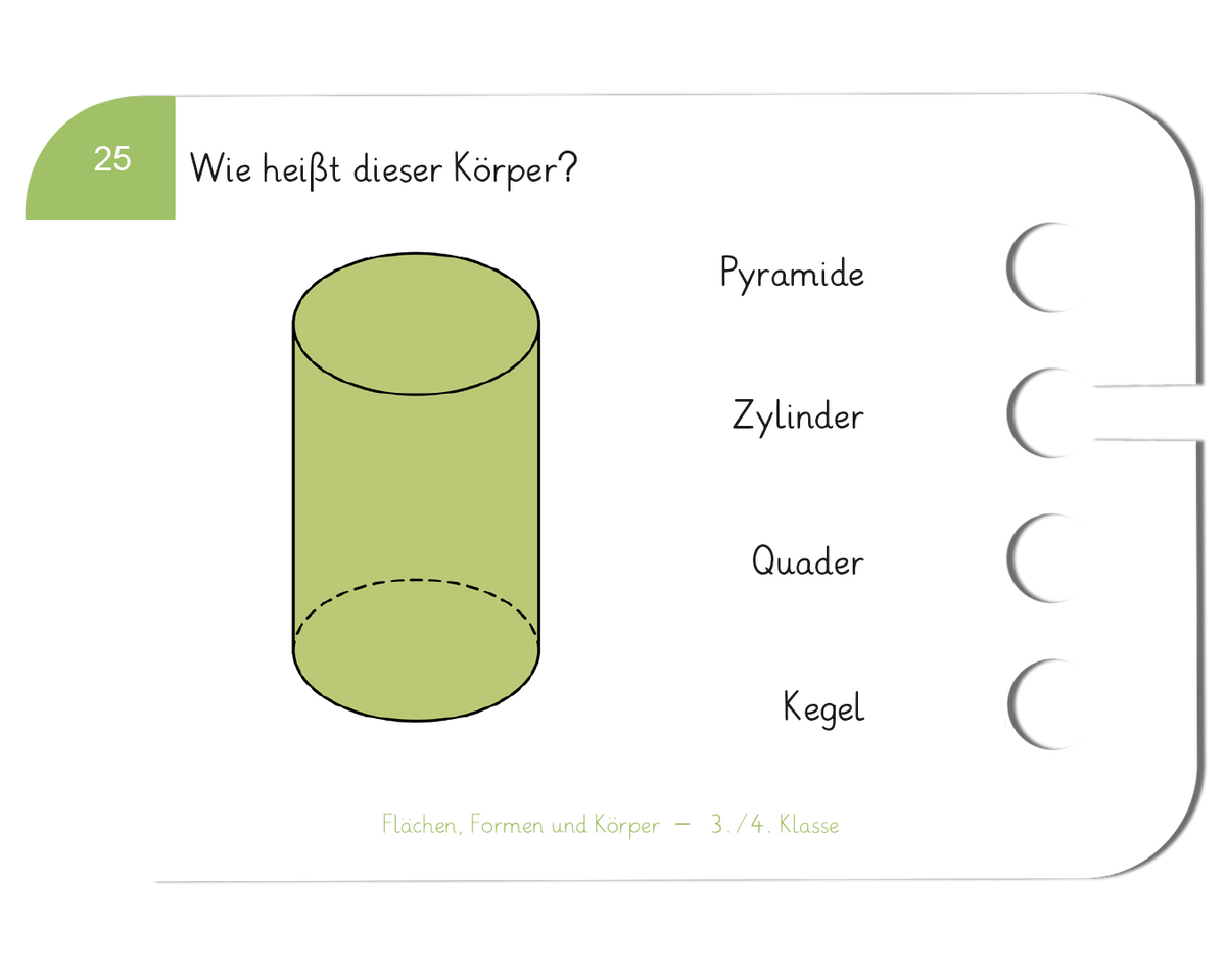 Flächen, Formen und Körper · 3.–4. Klasse · Kartensatz für den Lochkasten