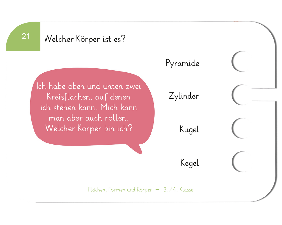Flächen, Formen und Körper · 3.–4. Klasse · Kartensatz für den Lochkasten