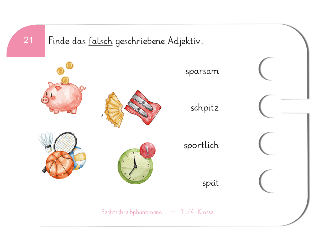 Rechtschreibphänomene II · 3.–4. Klasse · Kartensatz für den Lochkasten