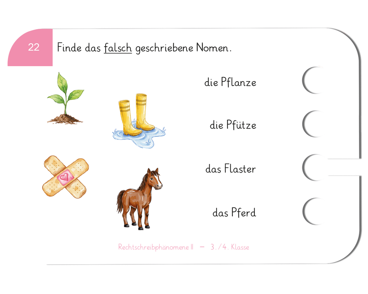 Rechtschreibphänomene II · 3.–4. Klasse · Kartensatz für den Lochkasten