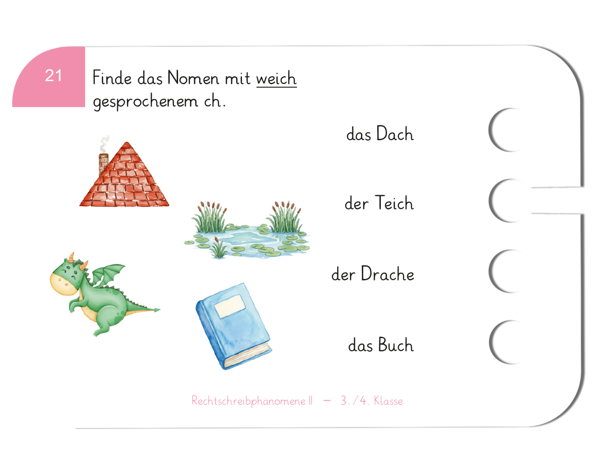Rechtschreibphänomene II · 3.–4. Klasse · Kartensatz für den Lochkasten