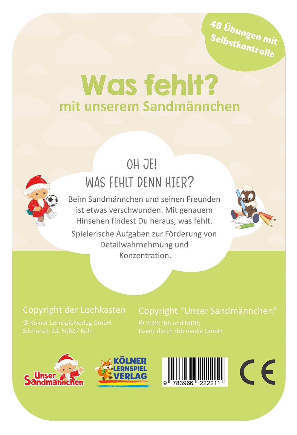 Was fehlt? Sandmännchen ·  3-4 · Lochkasten Kartensatz