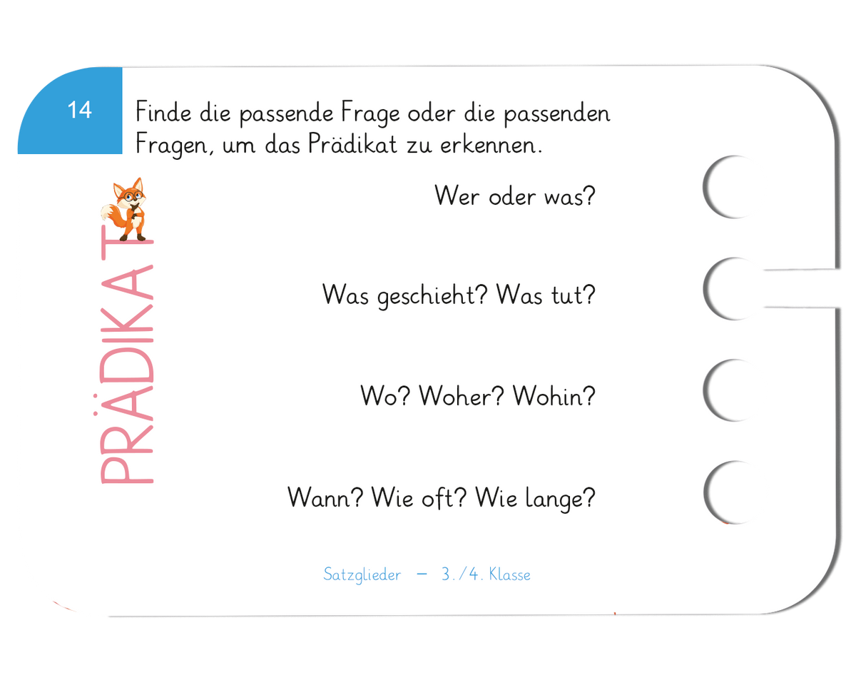 Satzglieder · 3.–4. Klasse · Kartensatz für den Lochkasten