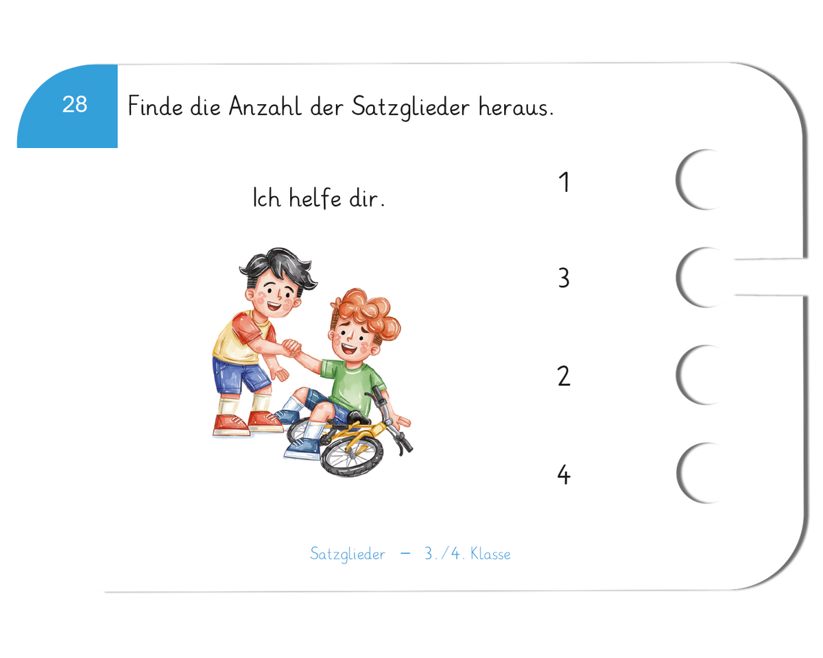 Satzglieder · 3.–4. Klasse · Kartensatz für den Lochkasten