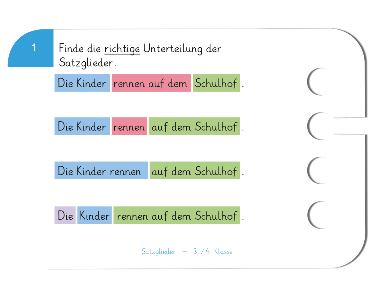 Satzglieder · 3.–4. Klasse · Kartensatz für den Lochkasten
