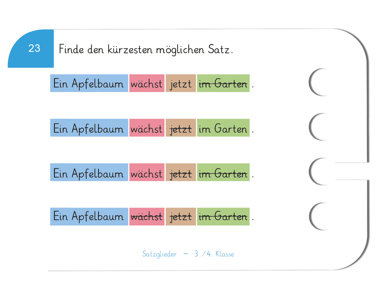Satzglieder · 3.–4. Klasse · Kartensatz für den Lochkasten