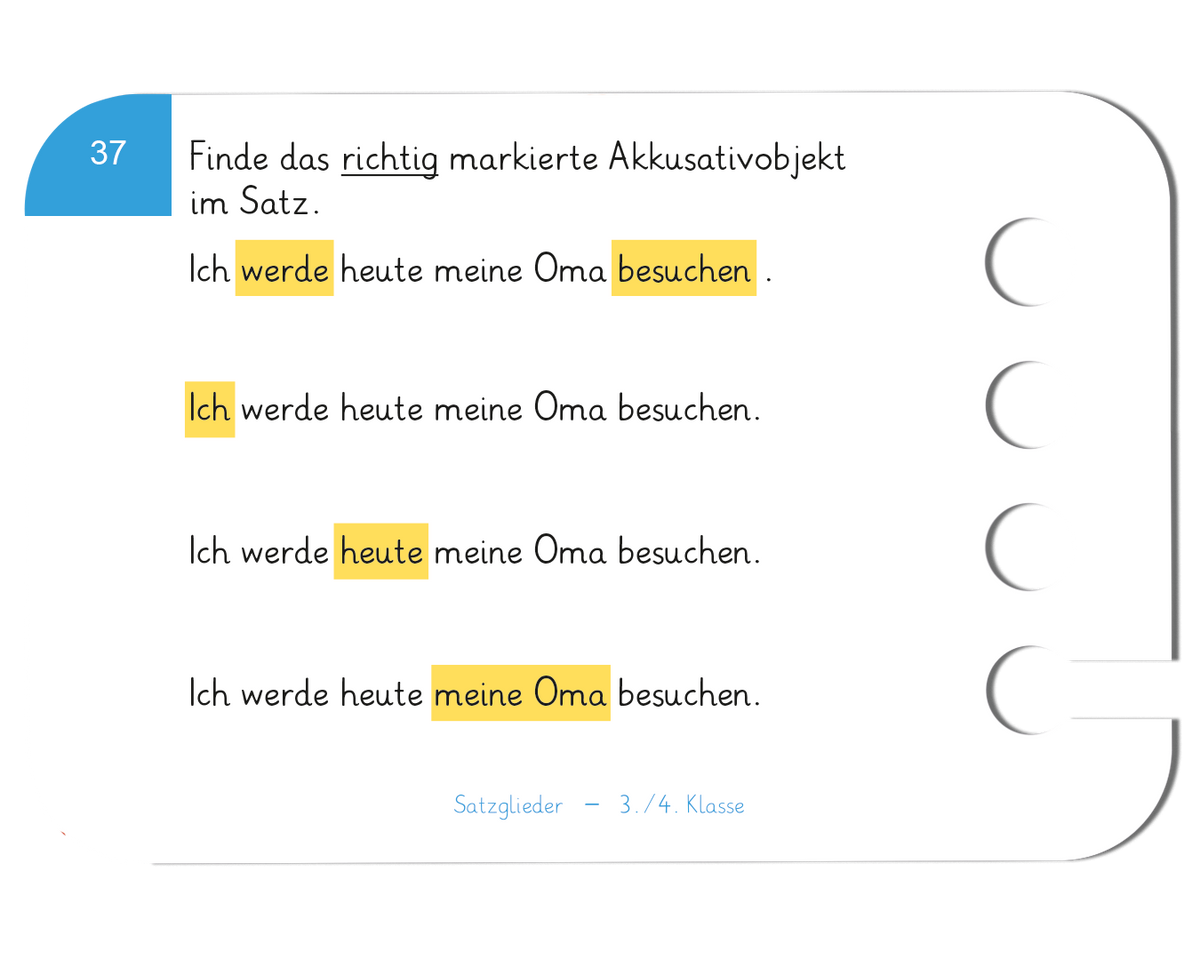 Satzglieder · 3.–4. Klasse · Kartensatz für den Lochkasten