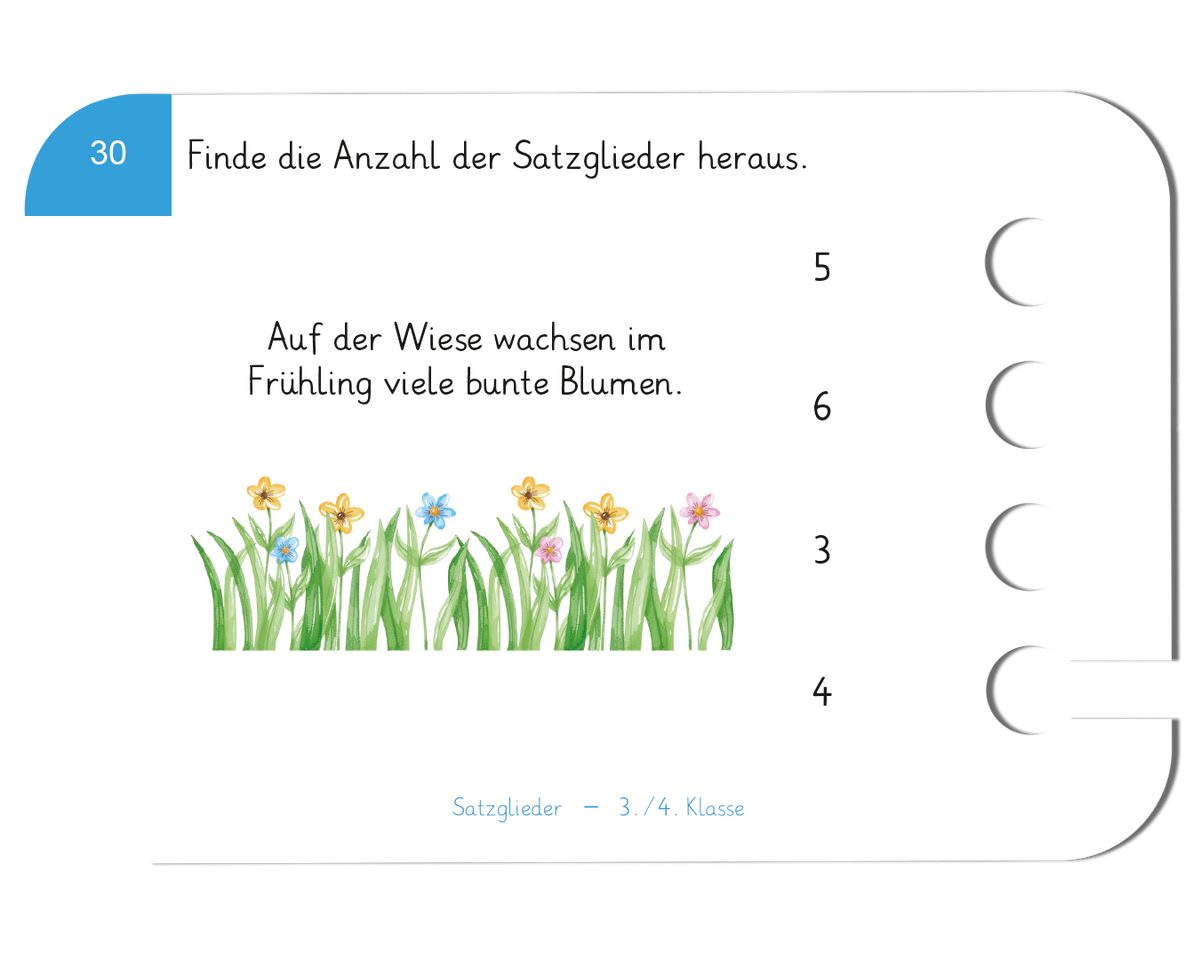 Satzglieder · 3.–4. Klasse · Kartensatz für den Lochkasten