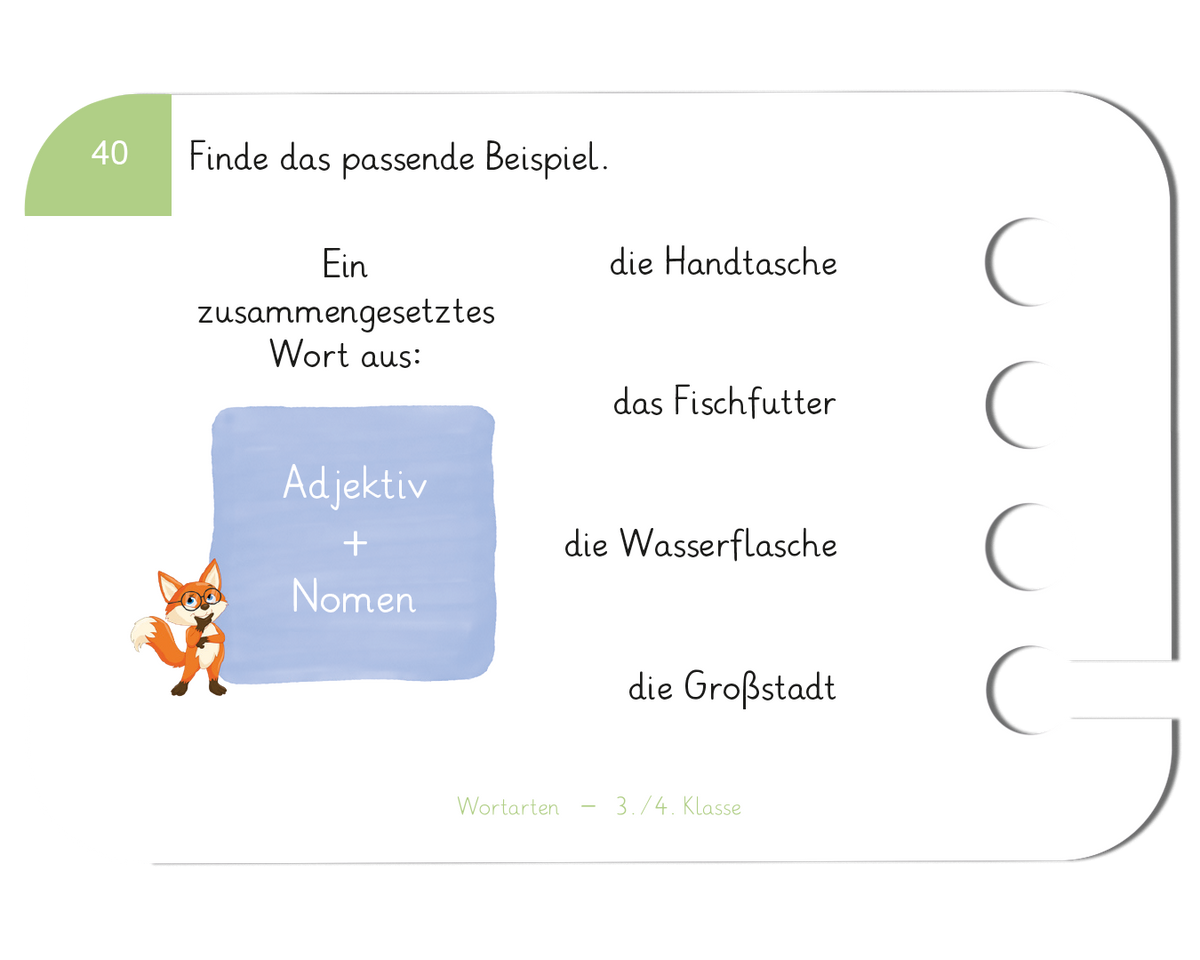 Wortarten · 3.–4. Klasse · Kartensatz für den Lochkasten