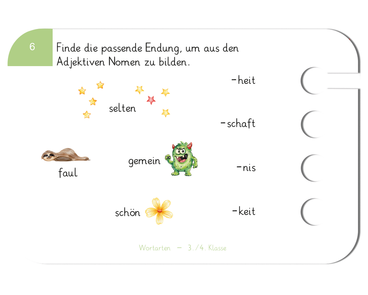 Wortarten · 3.–4. Klasse · Kartensatz für den Lochkasten