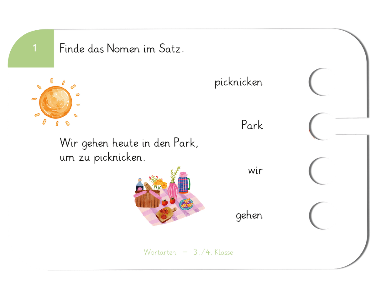 Wortarten · 3.–4. Klasse · Kartensatz für den Lochkasten