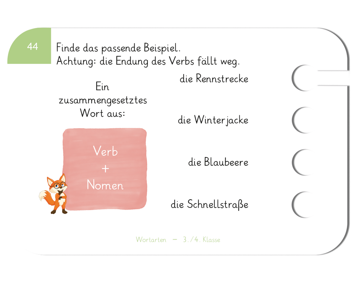 Wortarten · 3.–4. Klasse · Kartensatz für den Lochkasten