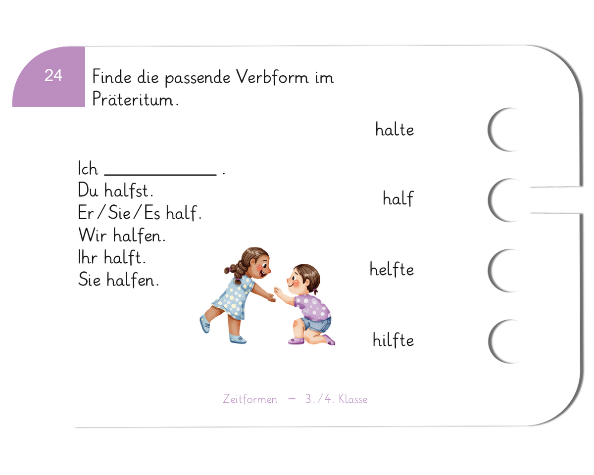Zeitformen · 3.–4. Klasse · Kartensatz für den Lochkasten