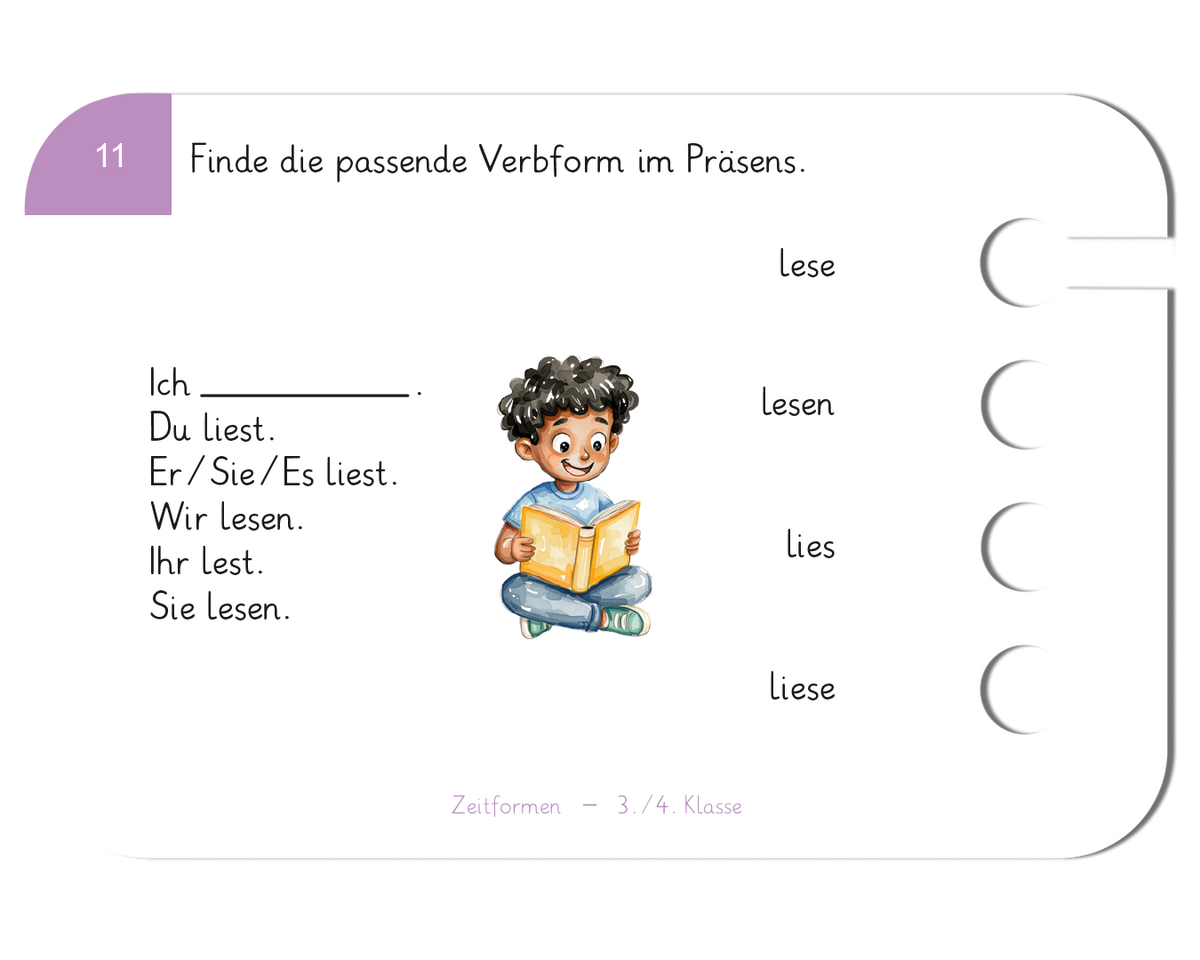 Zeitformen · 3.–4. Klasse · Kartensatz für den Lochkasten